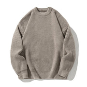 Men's Chunky Ribbed Knit Sweater, Oversized Crewneck Winter Pullover
