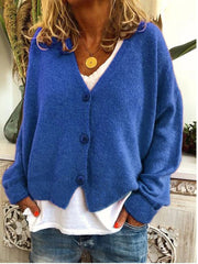 Women's Brushed Soft Knit Cardigan, Three Button V-Neck Relaxed Sweater