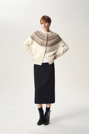 Women's Wool Fair Isle Cardigan, Button Front Winter Sweater