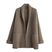 Women's Longline Chunky Knit Cardigan, Shawl Collar Open Front Winter Sweater