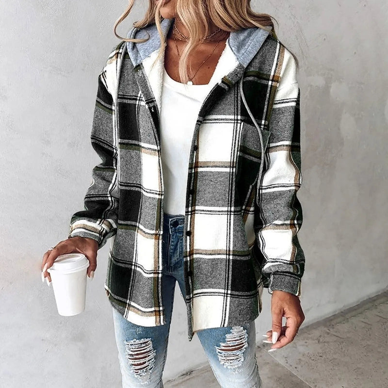 Women's Brushed Hooded Shirt Jacket with Button Front and Longline Fit