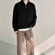 Men's Chunky Ribbed Knit Quarter Zip Sweater, Oversized Winter Pullover