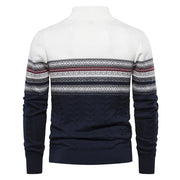 Men's Fair Isle Knit Quarter Zip Sweater, Color Block Winter Pullover