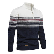 Men's Fair Isle Knit Quarter Zip Sweater, Color Block Winter Pullover
