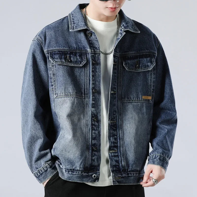 Men's Cotton Denim Trucker Jacket, Button Front Unlined Casual Jacket — view 1