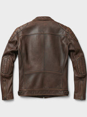 Men's Faux Leather Moto Jacket, Quilted Shoulder Zip Up Biker Jacket