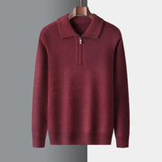 Men's Fine Knit Quarter Zip Sweater, Collared Winter Pullover