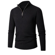 Men's Wide Ribbed Knit Quarter Zip Sweater, Slim Fit Winter Pullover