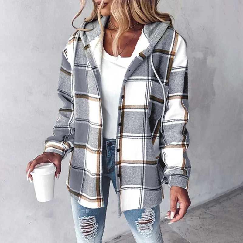 Women's Brushed Hooded Shirt Jacket with Button Front and Longline Fit