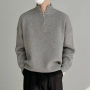 Men's Chunky Ribbed Knit Quarter Zip Sweater, Oversized Winter Pullover
