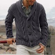 Men's Heavyweight Cable Knit Cardigan, Shawl Collar Winter Sweater