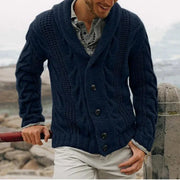 Men's Heavyweight Cable Knit Cardigan, Shawl Collar Winter Sweater