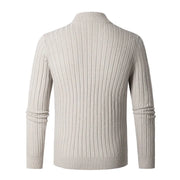 Men's Wide Ribbed Knit Quarter Zip Sweater, Slim Fit Winter Pullover