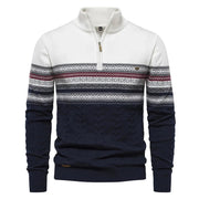 Men's Fair Isle Knit Quarter Zip Sweater, Color Block Winter Pullover