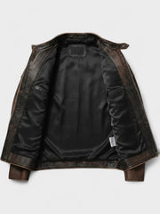Men's Faux Leather Moto Jacket, Quilted Shoulder Zip Up Biker Jacket