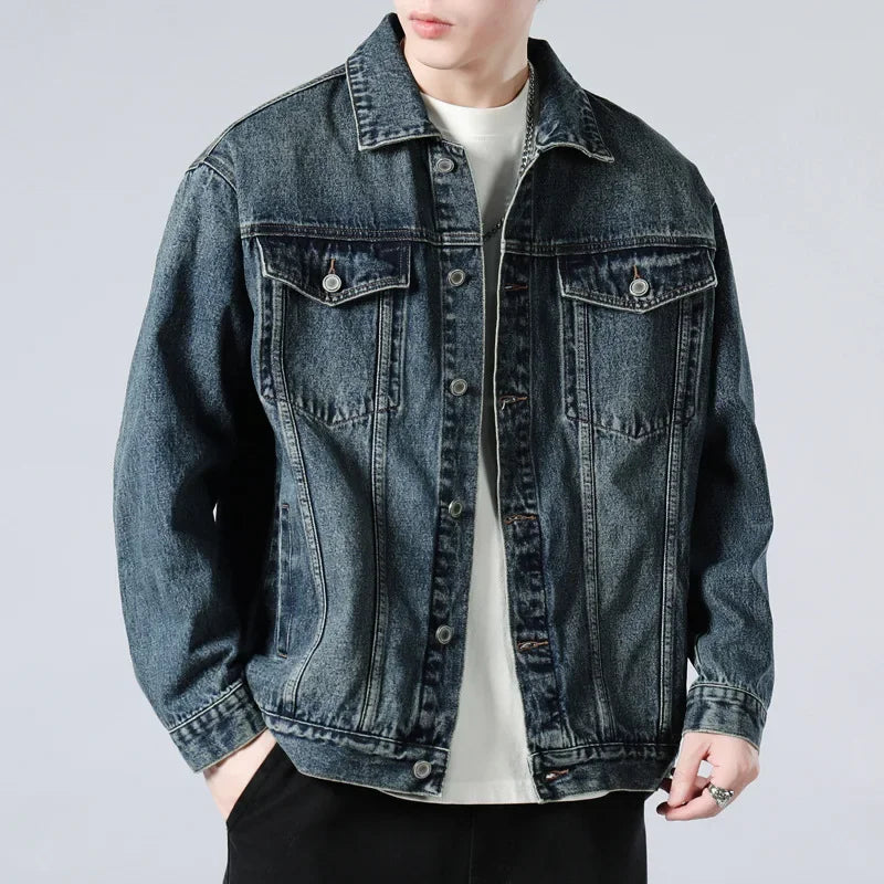 Men's Washed Denim Trucker Jacket, Button Front Casual Jacket — view 1