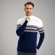 Men's Fair Isle Knit Quarter Zip Sweater, Color Block Winter Pullover