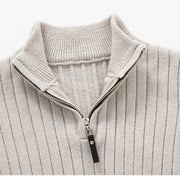 Men's Wide Ribbed Knit Quarter Zip Sweater, Slim Fit Winter Pullover