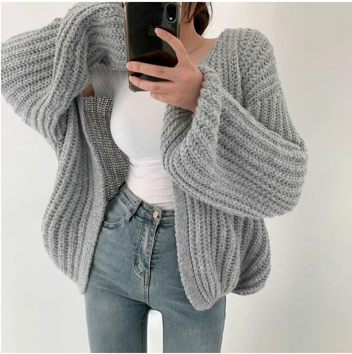Women's Chunky Ribbed Knit Cardigan, Oversized Open Front Winter Sweater — view 1