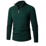 Men's Wide Ribbed Knit Quarter Zip Sweater, Slim Fit Winter Pullover