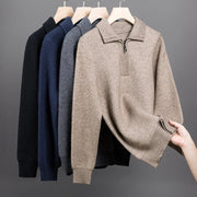 Men's Fine Knit Quarter Zip Sweater, Collared Winter Pullover