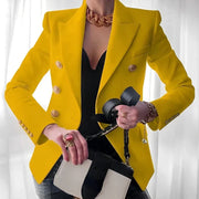 Women's Double Breasted Blazer, Gold Button Peak Lapel Office Jacket