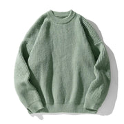 Men's Chunky Ribbed Knit Sweater, Oversized Crewneck Winter Pullover