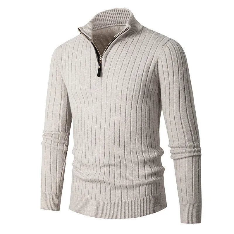 Men's Wide Ribbed Knit Quarter Zip Sweater, Slim Fit Winter Pullover — view 6