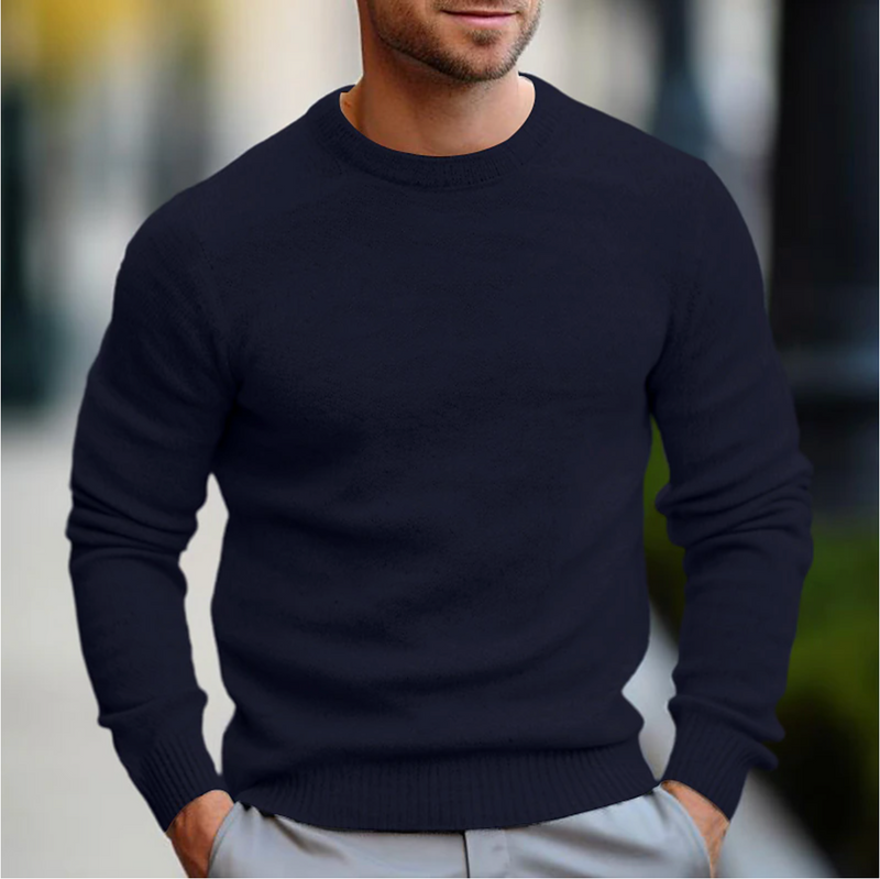 Men's Fine Knit Crewneck Sweater with Raglan Sleeves and Plain Finish