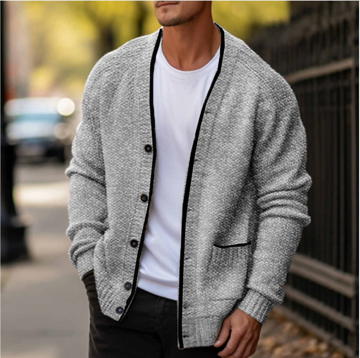 Men's Knit Cardigan, Button Front V-Neck Winter Sweater — view 1