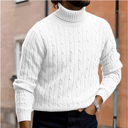 Men's Cable Knit Turtleneck Sweater, Fine Knit Winter Pullover