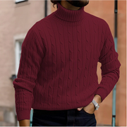 Men's Cable Knit Turtleneck Sweater, Fine Knit Winter Pullover