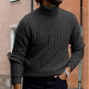 Men's Cable Knit Turtleneck Sweater, Fine Knit Winter Pullover