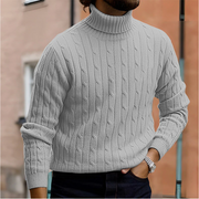 Men's Cable Knit Turtleneck Sweater, Fine Knit Winter Pullover