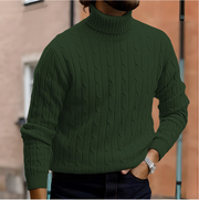 Men's Cable Knit Turtleneck Sweater, Fine Knit Winter Pullover