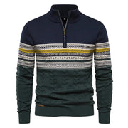 Men's Fair Isle Knit Quarter Zip Sweater, Color Block Winter Pullover