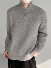 Men's Chunky Ribbed Knit Quarter Zip Sweater, Oversized Winter Pullover