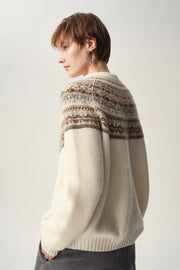 Women's Wool Fair Isle Cardigan, Button Front Winter Sweater