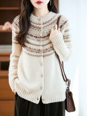Women's Wool Fair Isle Cardigan, Button Front Winter Sweater