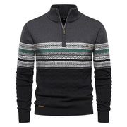 Men's Fair Isle Knit Quarter Zip Sweater, Color Block Winter Pullover