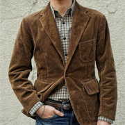 Men's Corduroy Blazer, Button Front Notch Lapel Tailored Jacket