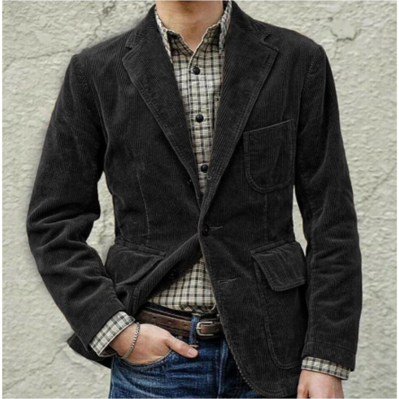 Men's Corduroy Blazer, Button Front Notch Lapel Tailored Jacket — view 1