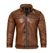 Men's Faux Leather Moto Jacket, Zip Up Stand Collar Biker Jacket