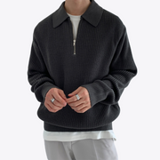 Men's Waffle Knit Quarter Zip Sweater, Oversized Collared Winter Pullover