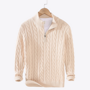 Men's Cotton Cable Knit Quarter Zip Sweater, Ribbed Winter Pullover