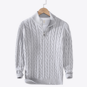 Men's Cotton Cable Knit Quarter Zip Sweater, Ribbed Winter Pullover