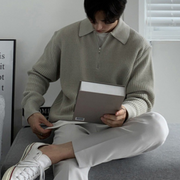 Men's Waffle Knit Quarter Zip Sweater, Oversized Collared Winter Pullover