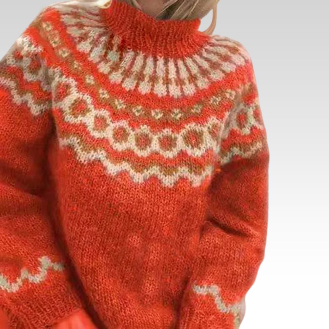 Women's Chunky Brushed Fair Isle Sweater, Mock Neck Oversized Winter Pullover — view 2