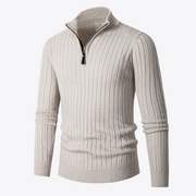 Men's Ribbed Knit Quarter Zip Sweater, Mock Neck Winter Pullover