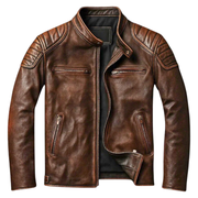 Men's Faux Leather Moto Jacket, Quilted Shoulder Zip Up Biker Jacket